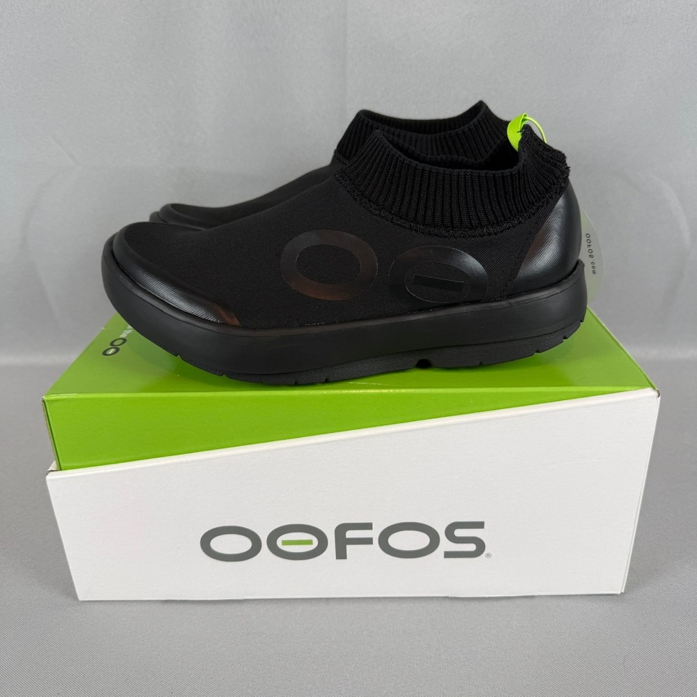Oofos OOmg Eezee Knit Recovery Sneakers Mens 8.5 Black Slip-On Mid Shoes New NIB